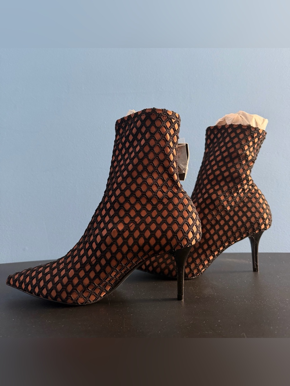Zara Trafaluc Fishnet Sock Style High Heeled Ankle Booties